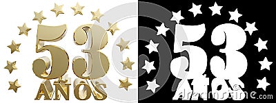 Golden digit fifty three and the word of the year, decorated with stars. Translated from the Spanish. 3D illustration Stock Photo