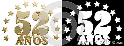 Golden digit fifty two and the word of the year, decorated with stars. Translated from the Spanish. 3D illustration Stock Photo