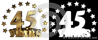 Golden digit forty five and the word of the year, decorated with stars. 3D illustration Stock Photo