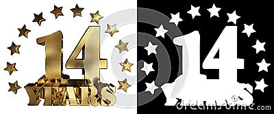 Golden digit fourteen and the word of the year, decorated with stars. 3D illustration Stock Photo