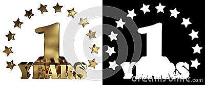 Golden digit one and the word of the year, decorated with stars. 3D illustration Stock Photo