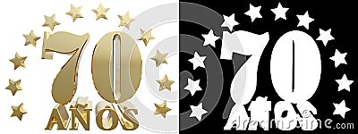 Golden digit seventy and the word of the year, decorated with stars. Translated from the Spanish. 3D illustration Stock Photo