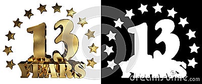 Golden digit thirteen and the word of the year, decorated with stars. 3D illustration Stock Photo