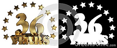 Golden digit thirty six and the word of the year, decorated with stars. 3D illustration Stock Photo