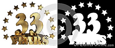 Golden digit thirty three and the word of the year, decorated with stars. 3D illustration Stock Photo