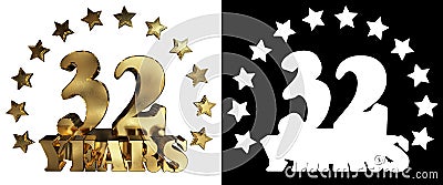 Golden digit thirty two and the word of the year, decorated with stars. 3D illustration Stock Photo