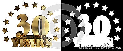 Golden digit thirty and the word of the year, decorated with stars. 3D illustration Stock Photo