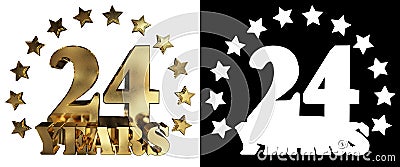 Golden digit twenty four and the word of the year, decorated with stars. 3D illustration Stock Photo