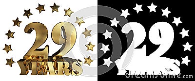 Golden digit twenty nine and the word of the year, decorated with stars. 3D illustration Stock Photo