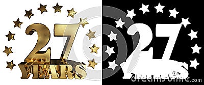 Golden digit twenty seven and the word of the year, decorated with stars. 3D illustration Stock Photo