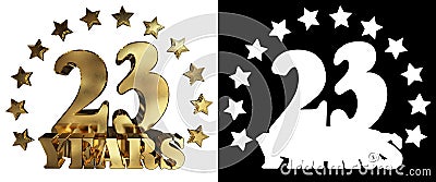 Golden digit twenty three and the word of the year, decorated with stars. 3D illustration Stock Photo