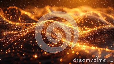 Golden digital waves cascading across the screen, creating a dynamic and energetic visual disp Stock Photo