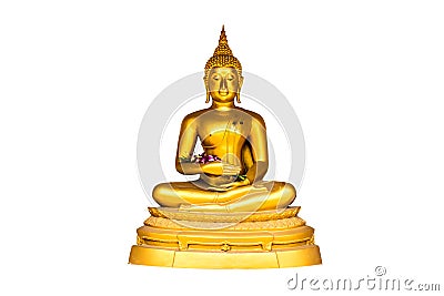 Golden dismissing Vakkali Buddha isolated on white background. Stock Photo