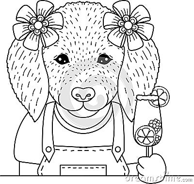 Cute golden retrievers having a drink or cocktail design for coloring book, sublimation, cricut and so on. Vector illustration Vector Illustration