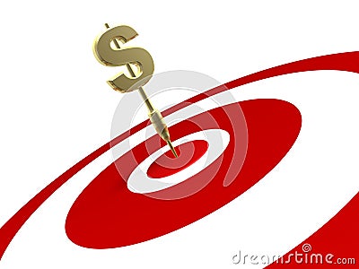 Golden dollar dart hit on target Stock Photo