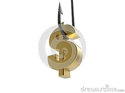 Golden dollar on a hook Cartoon Illustration