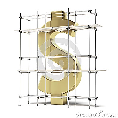 Golden dollar sign with scaffold Stock Photo