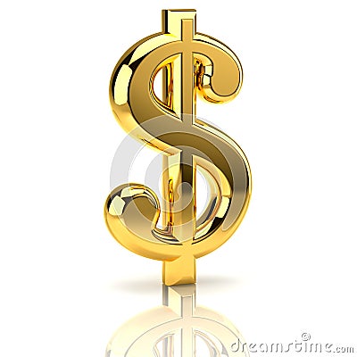 Golden dollar sign on white Stock Photo