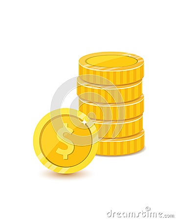 Golden dollars, metal coins stack realistic illustration Vector Illustration