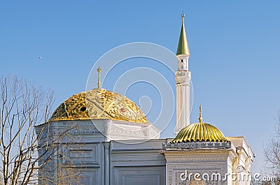 The golden domes of The Turkish Bath pavilion in the Catherine Park. Stock Photo