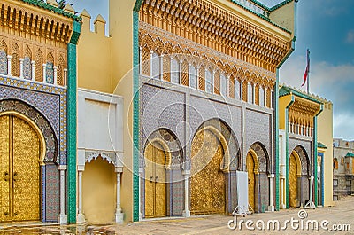 Golden doors of the Royal Palace ,Dar el Makhzen, in Fes, Morocco. Stock Photo