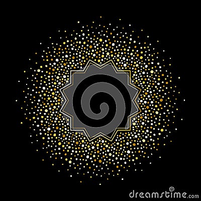 Golden dots, drops or glittering spangles round frame Vector Illustration