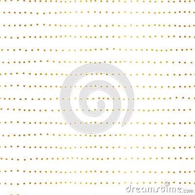 Golden dots lines seamless abstract doodle vector pattern. Repeating striped pattern with wonky lines, hand drawn dots metallic Vector Illustration