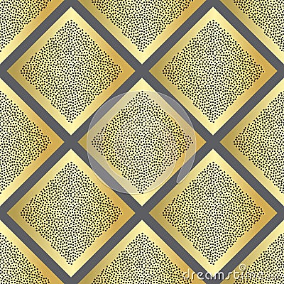 Golden dotted squares vector seamless pattern. Abstract dots cell texture for surface designs, textiles, wrapping paper Vector Illustration