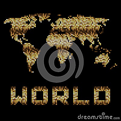 Golden dotted world map Vector Illustration