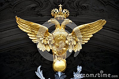 Golden double headed eagle as a russian national emblem Stock Photo