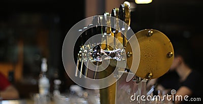 Golden Drafted Beer in a interior Pub Stock Photo