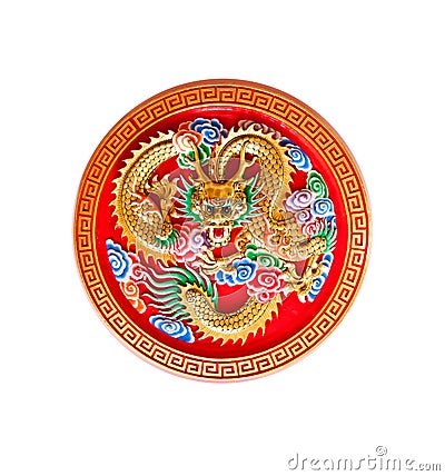 Golden dragon decorated on red wood,chinese style Stock Photo