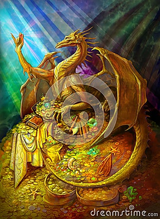 Golden dragon on a pile of gold Editorial Stock Photo