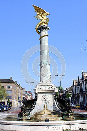 Golden dragon statue. The Netherlands Editorial Stock Photo