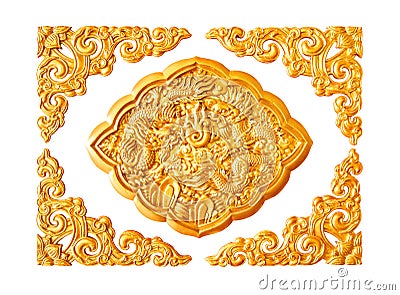 Golden dragon stucco decoration elements isolated Stock Photo