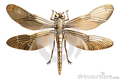 A Golden dragonfly as a brooch. Isolated on transparent background. Generative AI. Cartoon Illustration