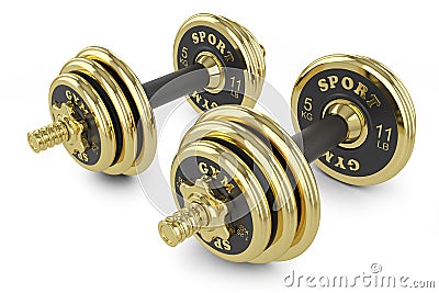 Golden dumbells Stock Photo