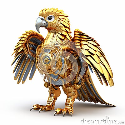 Golden Eagle Parrot: A Sci-fi Baroque Fusion Of Future Tech And Vivid Birdlife Cartoon Illustration