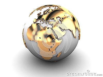 Golden earth globe Cartoon Illustration