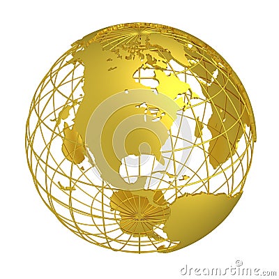 Golden Earth planet 3D Globe isolated Stock Photo