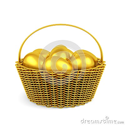 Golden easter eggs in basket isolated Stock Photo