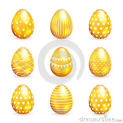 Golden Easter eggs set on white background. Vector illustration Vector Illustration