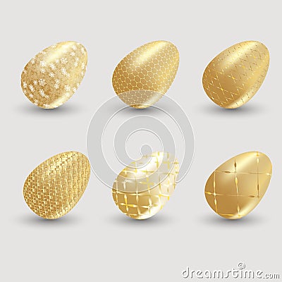 Golden easter eggs with shadow on gray background Vector Illustration