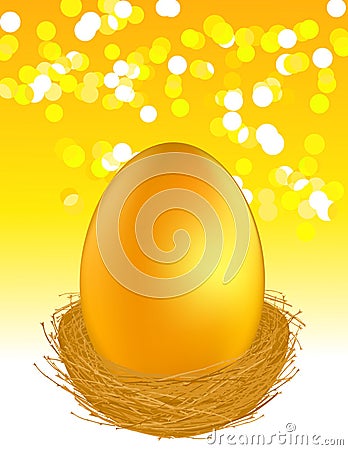 Golden egg on glare light background Cartoon Illustration