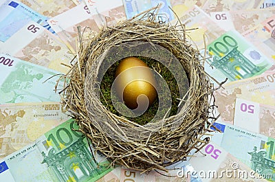 Golden Egg in nest Stock Photo