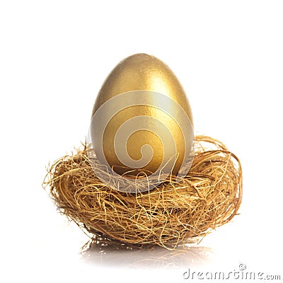 Golden egg in nest Stock Photo