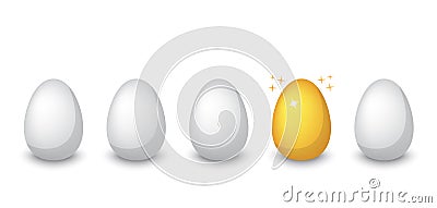 Golden egg among ordinary eggs Vector Illustration