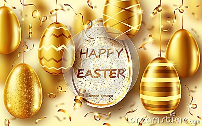 Golden eggs realistic vector, Easter sale banner Vector Illustration