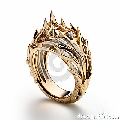 Golden Elven Ring Inspired By Crown - Unique Design By Kaczor Stock Photo