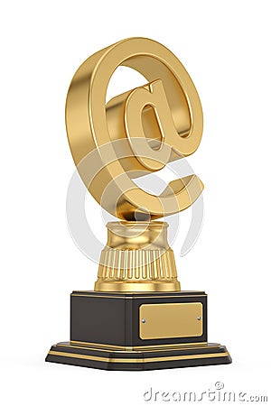 Golden email symbol trophy isolated on white background. 3D illustration Cartoon Illustration